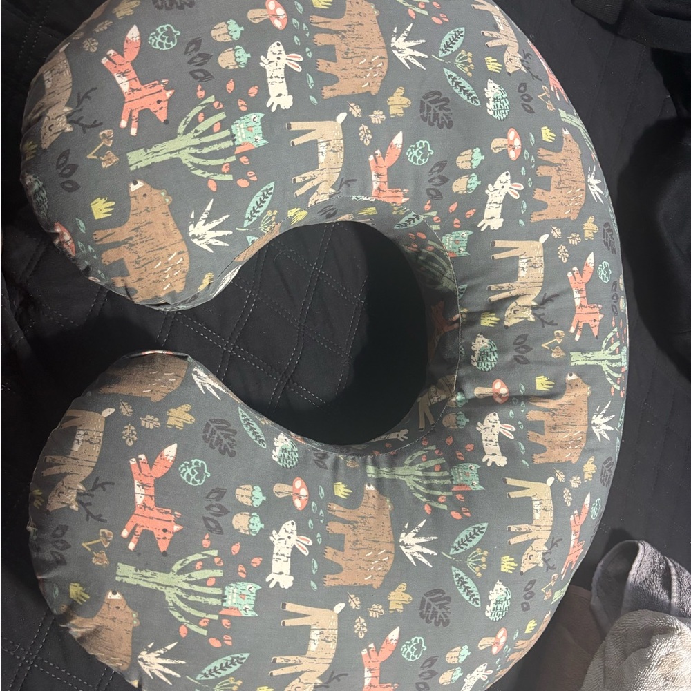 Gray Nursing Pillow with Animal Print